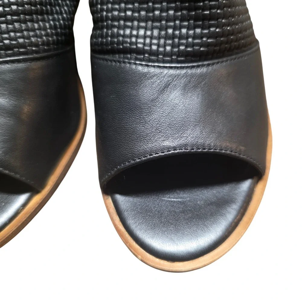 Sophia Milano Black Woven Leather Slingback Wedge Sandals Made in Italy Size 8.5